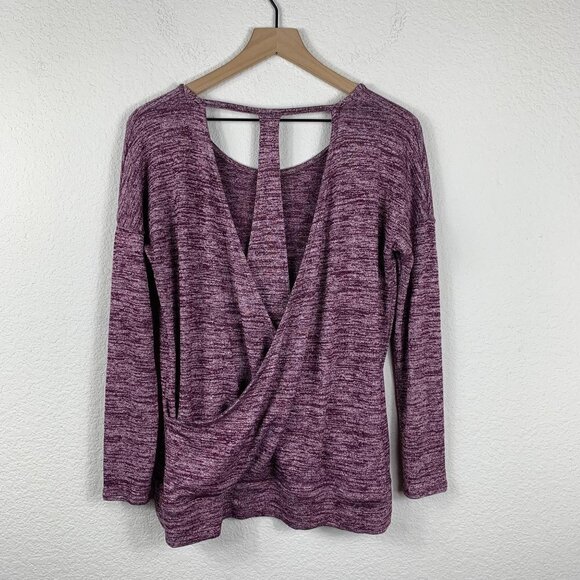 Athleta Heathered Purple Long Sleeve Layered Crossover T-Back Top Size Small - Picture 7 of 7